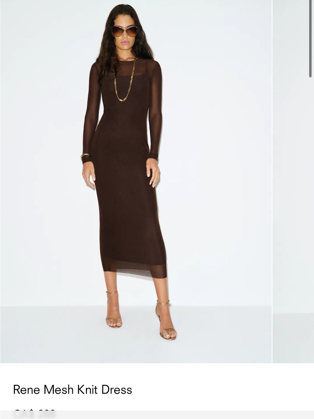 Reformation Brown Long Sleeve Mesh Midi Dress